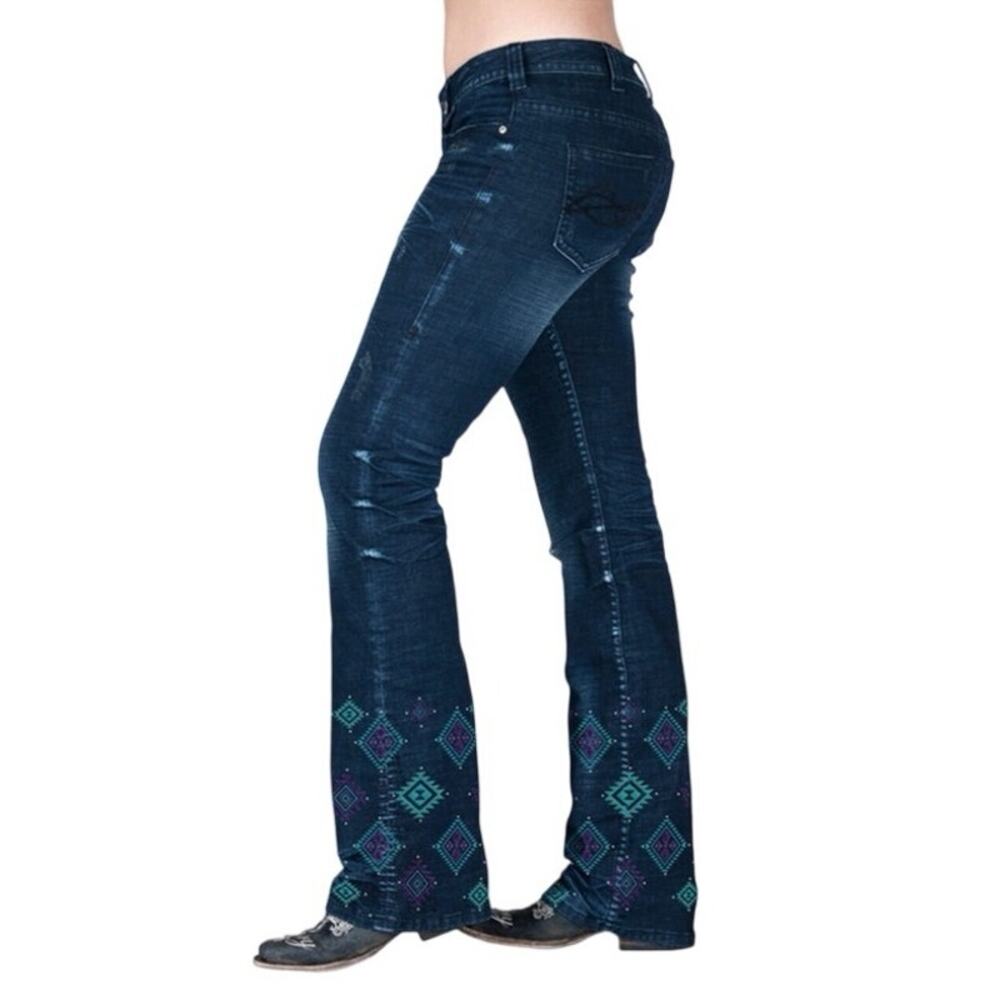 Cowgirl Tuff Co. Rio Grande Jeans 26x32 Dark Wash Southwestern Bootcut Stretch